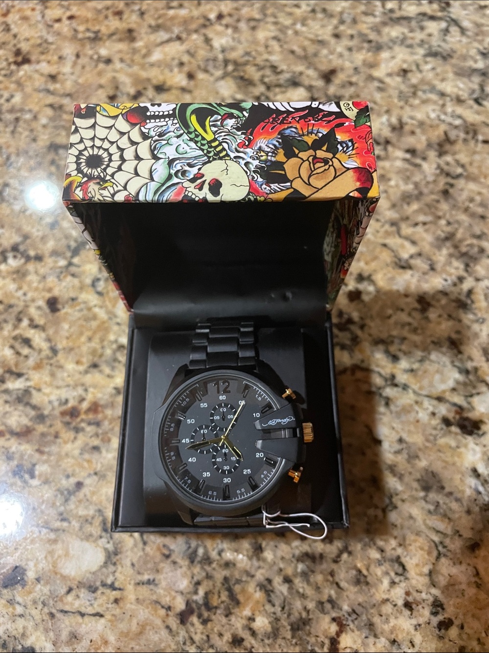 Ed Hardy Black and Gold Men's Chronograph Watch
